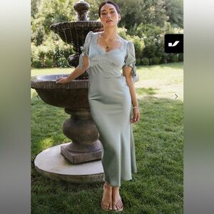 NWT Bohme Amanda Lace Trim Maxi Dress in Light Sage